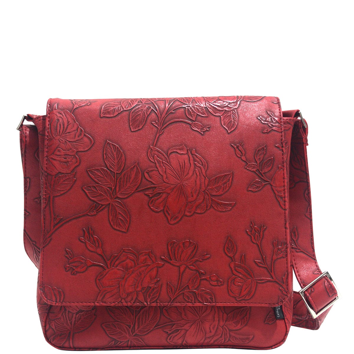 Mid Satchel - Red Emboss Rose