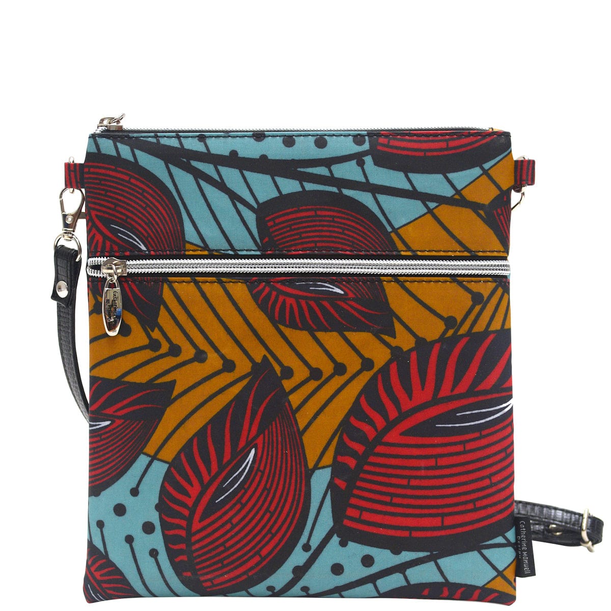 Roma Tote - African Prints - Aqua Red Mustard Print