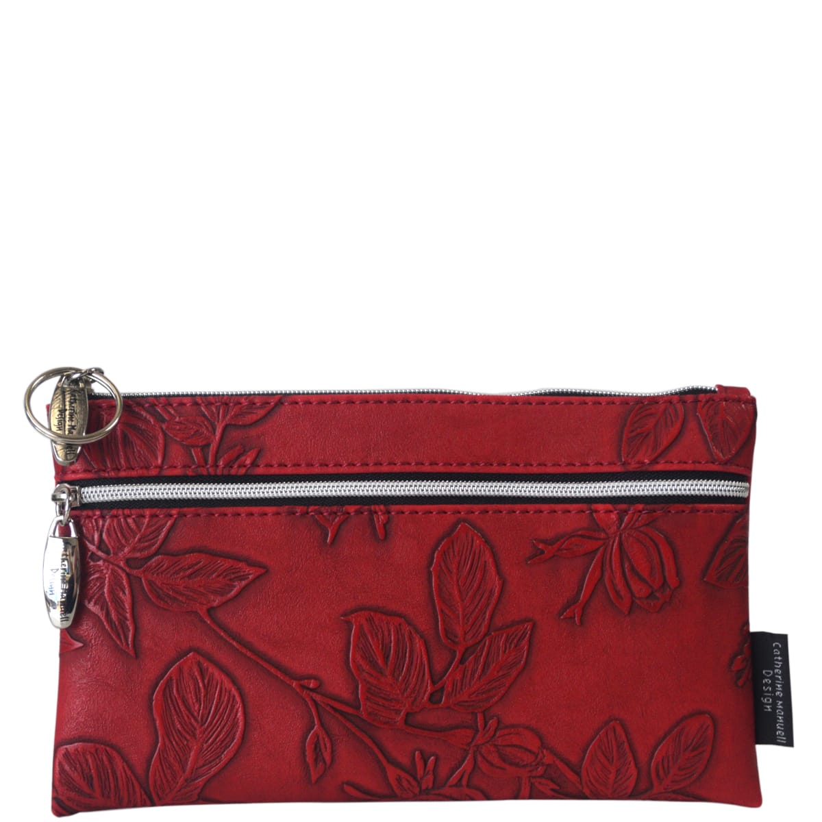 Double Zip Purse - Red Emboss Rose