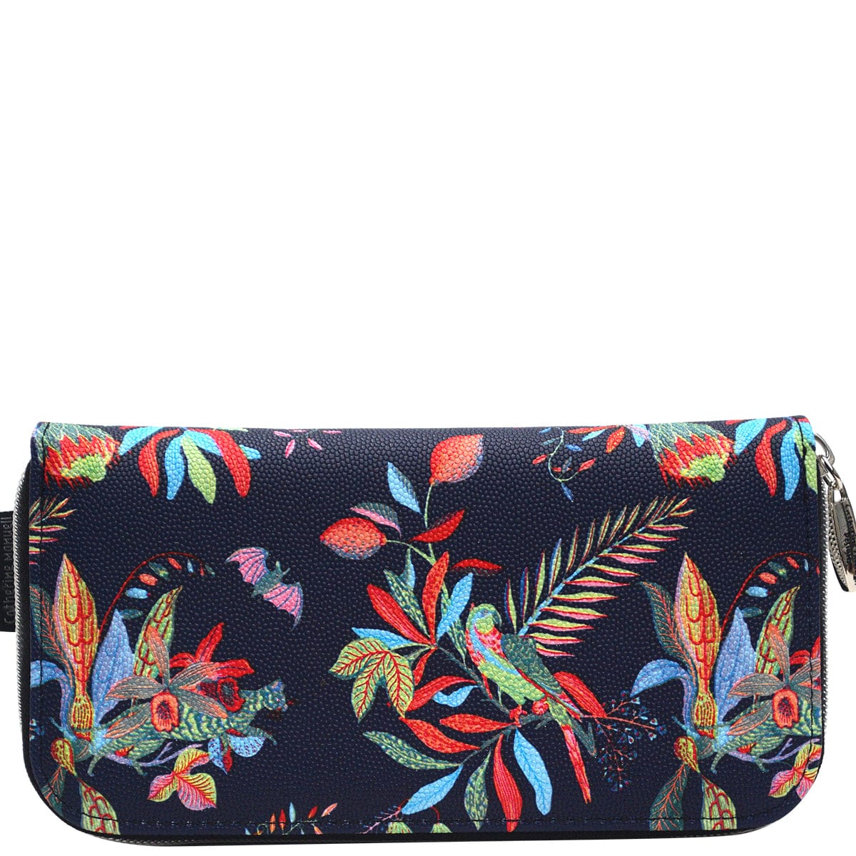 Curved Zip Section Wallet - Navy Parrots - 50% off