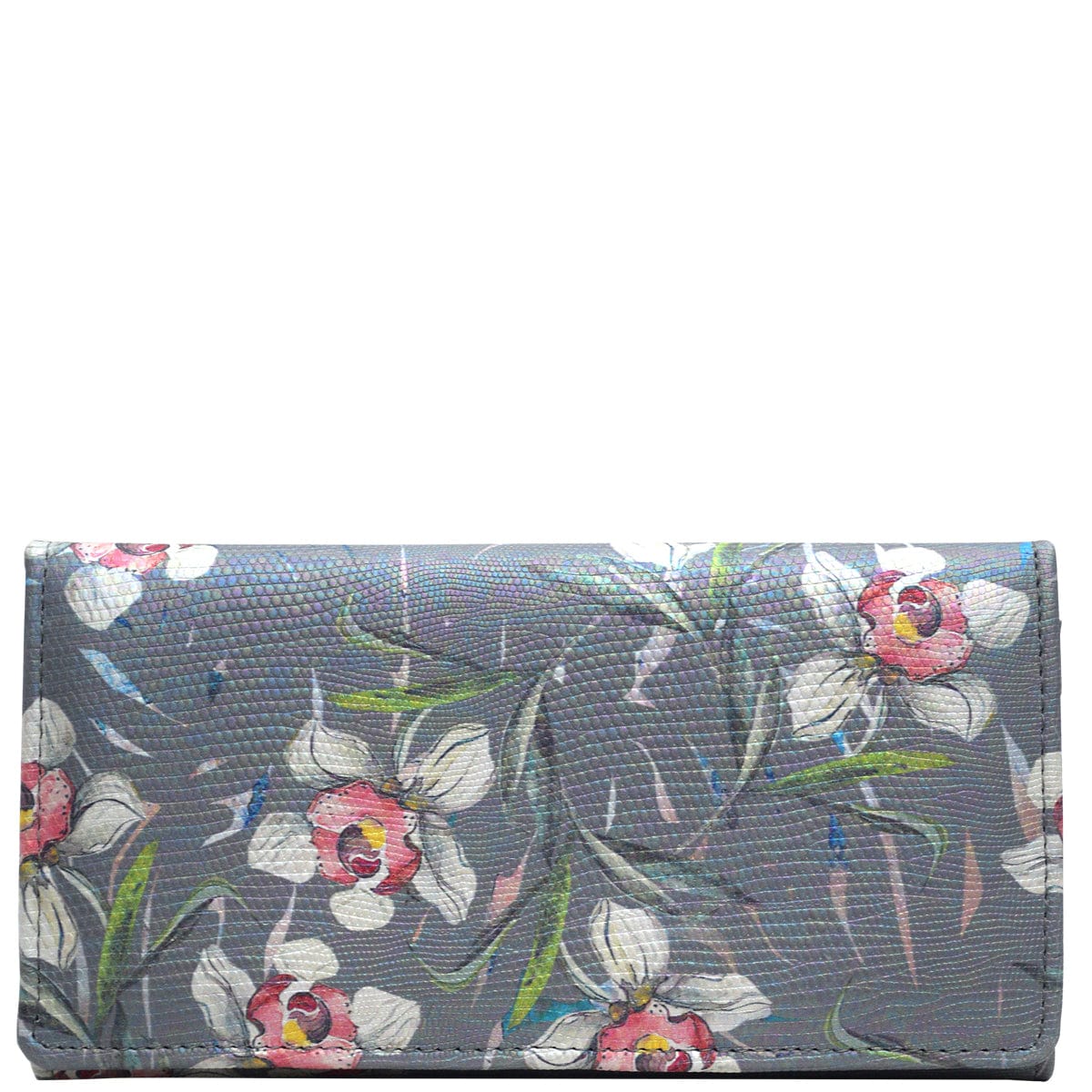 Wider Window Wallet - Grey Rose Flower