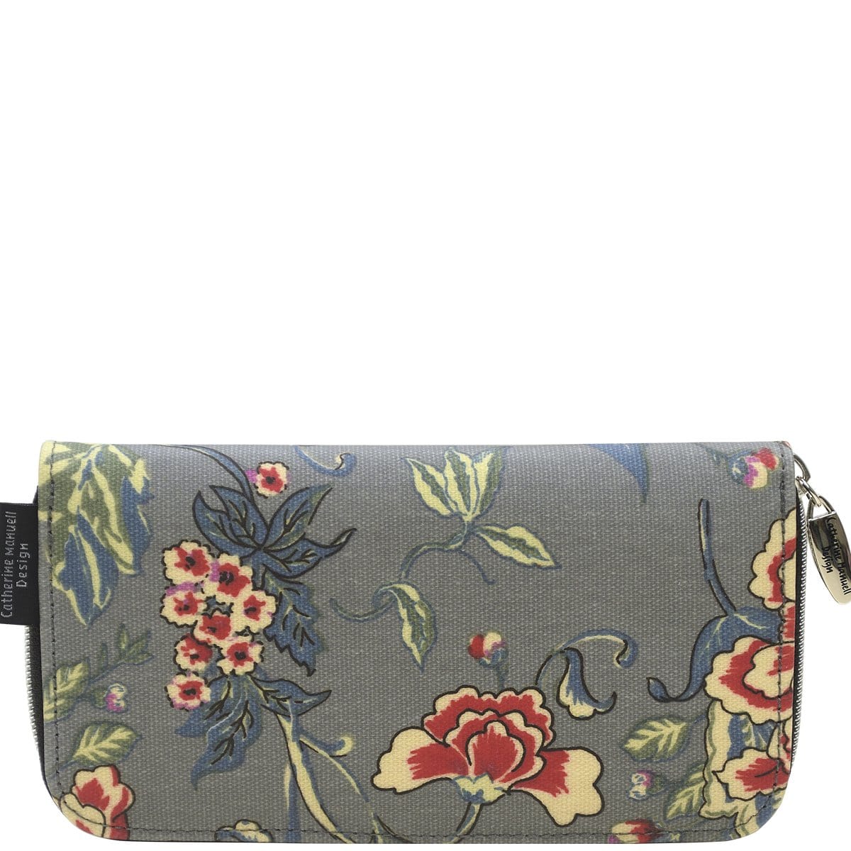 Curved Zip Section Wallet - Grey Red Rose