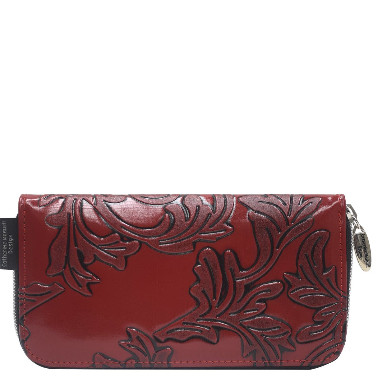 Curved Zip Section Wallet - Handcrafted Red Emboss
